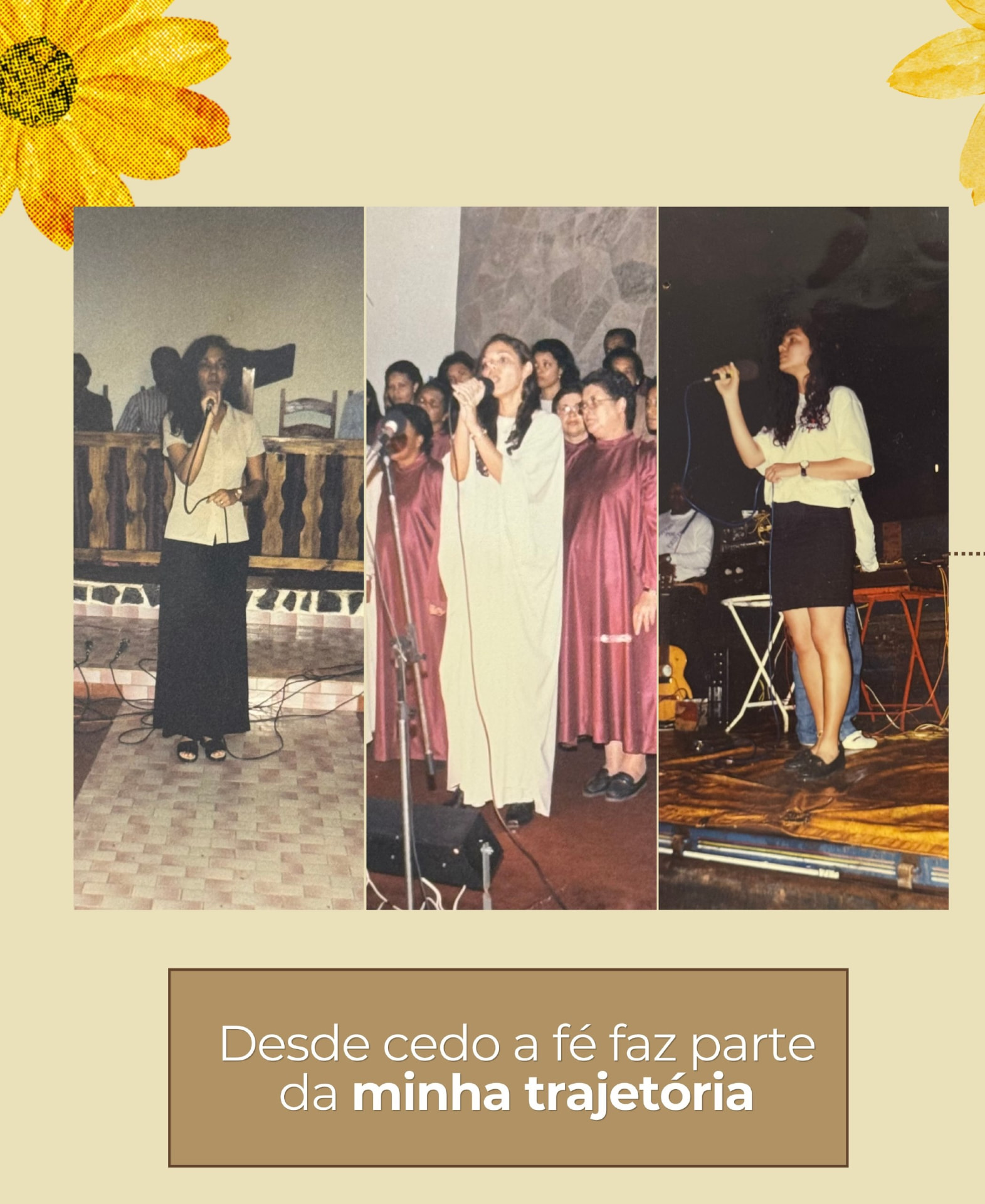 Três registros de Márcia cantando em diferentes momentos